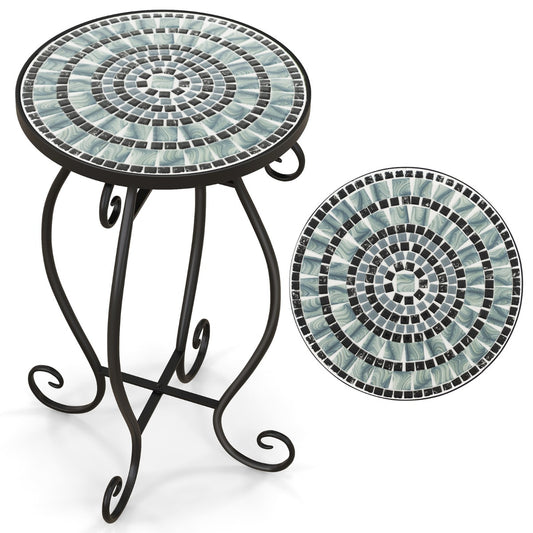 LIVSK Mozaïek Bijzettafel - Weerbestendig Keramisch Tafelblad - Roestbestendig Metaal - Compact 30 x 30 x 50 cm - Zwart