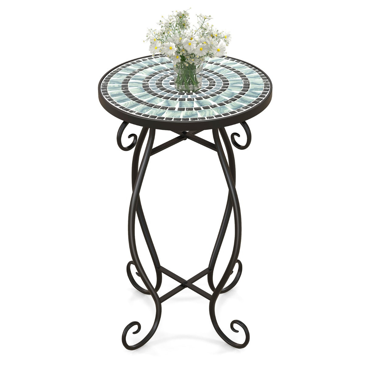 LIVSK Mozaïek Bijzettafel - Weerbestendig Keramisch Tafelblad - Roestbestendig Metaal - Compact 30 x 30 x 50 cm - Zwart