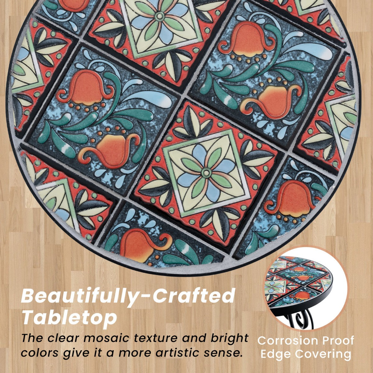 LIVSK Mozaïek Bijzettafel - Bloemenmotieven - Stevig Metaal - Voor Binnen en Buiten - Eenvoudige Montage - 30 x 50 cm - Zoals