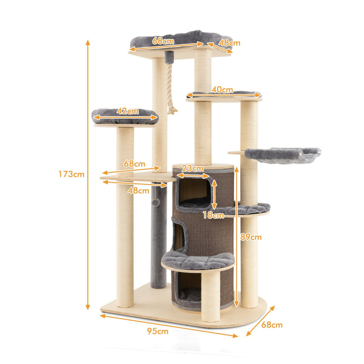 LIVSK Kattentoren met 3 Verdieningen - Speelcentrum met Zitstokken en Condo's - Stevig en Comfortabel - Beige + Grijs