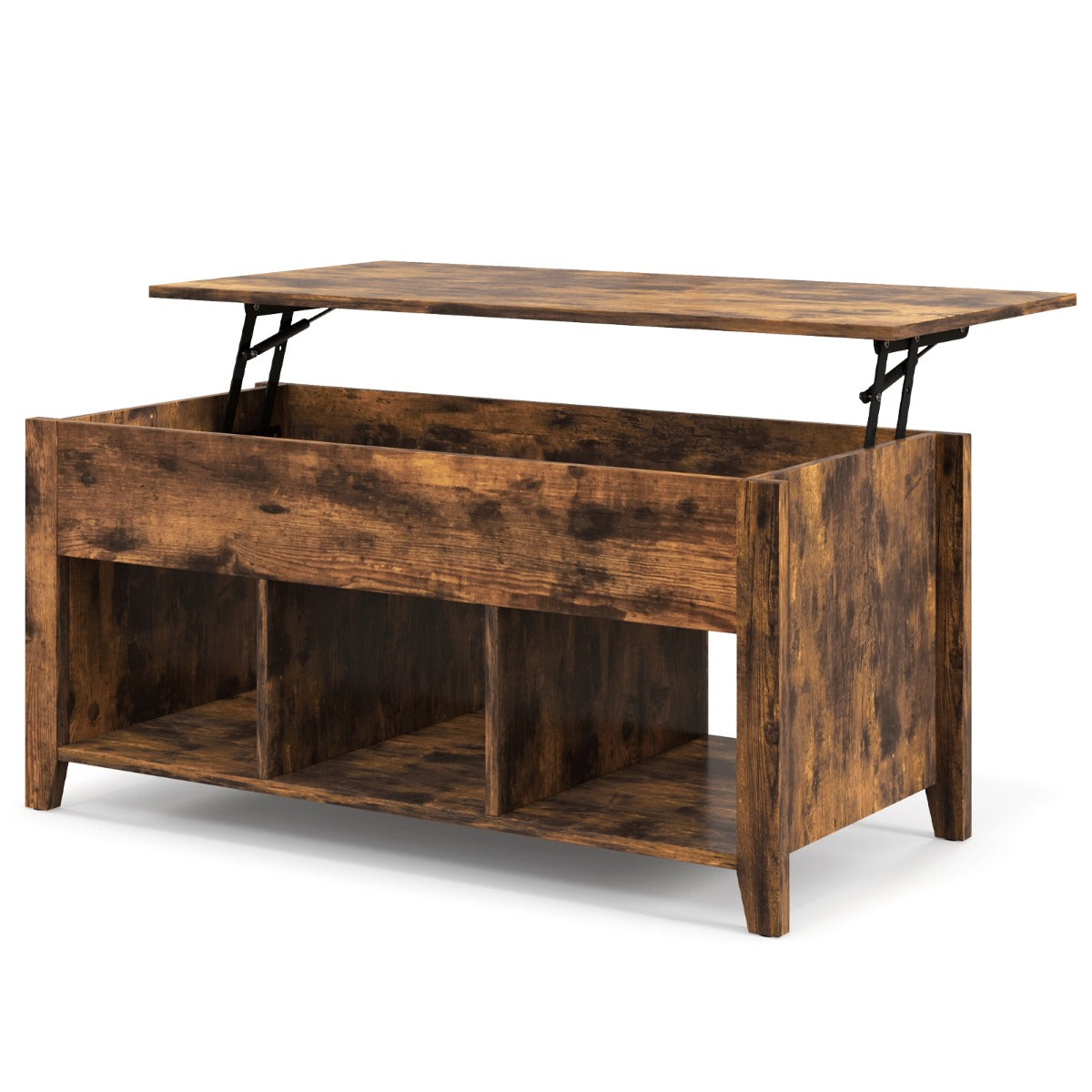 LIVSK Multifunctionele Salontafel - Verstelbaar Tafelblad - Verborgen Opbergruimte - Drie Open Planken - Modern Design - Bruin