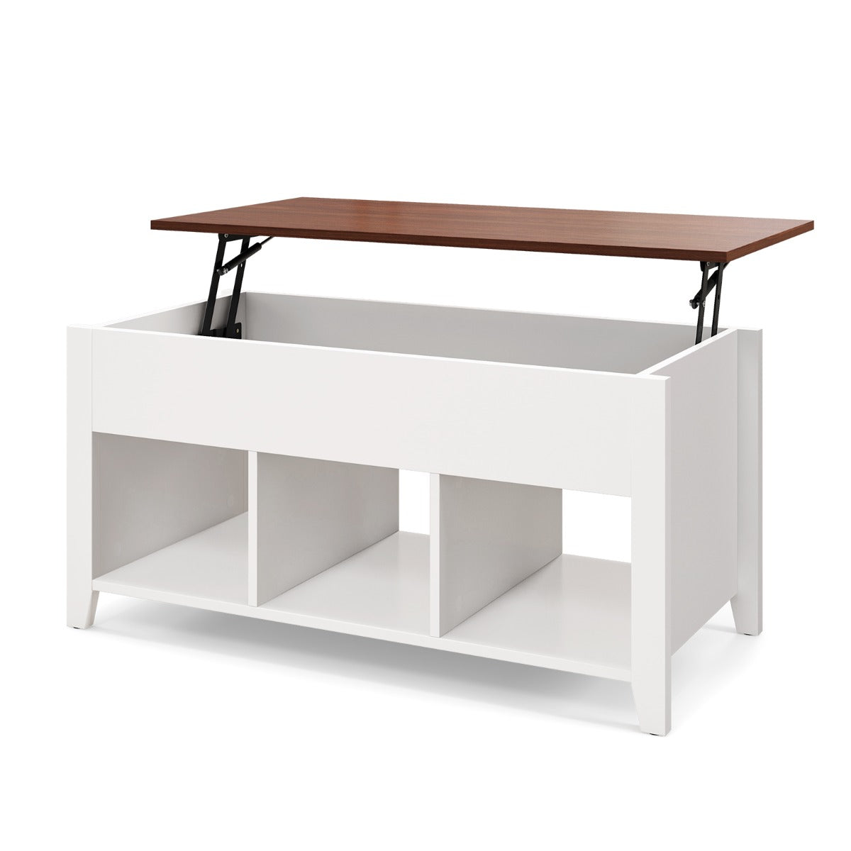 LIVSK Multifunctionele Salontafel - Verstelbaar Tafelblad - Verborgen Opbergruimte - Drie Open Planken - Wit
