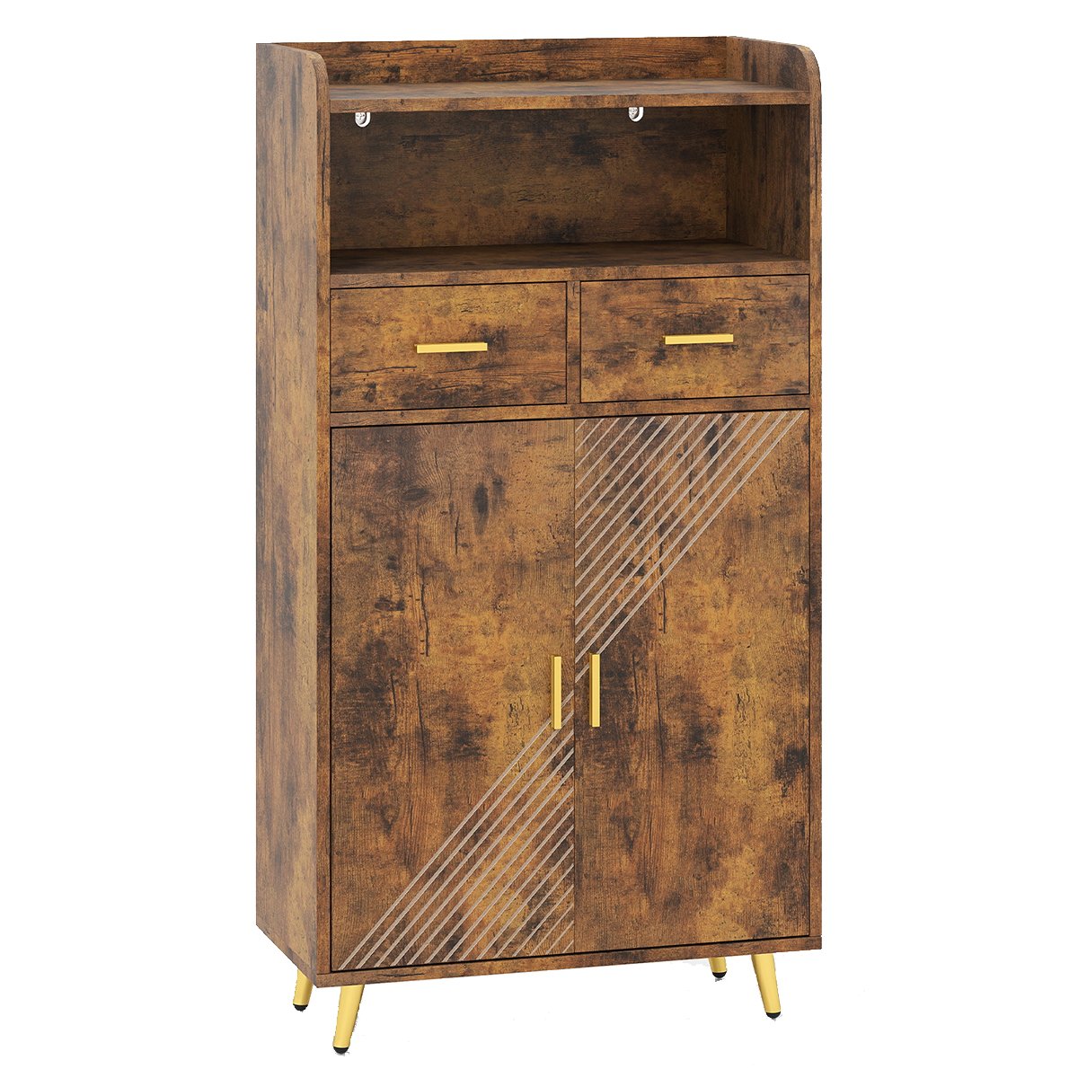 LIVSK Opbergkast met Verstelbare Plank - Werkblad, Open Vak, 2 Lades - Elegant en Praktisch - 60 x 30 x 113 cm - Bruin