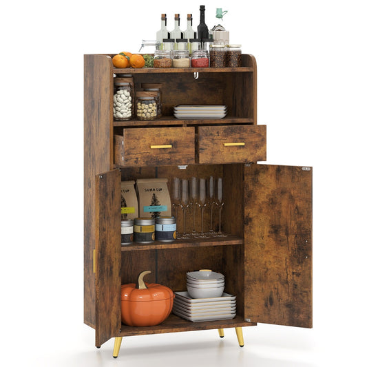 LIVSK Opbergkast met Verstelbare Plank - Werkblad, Open Vak, 2 Lades - Elegant en Praktisch - 60 x 30 x 113 cm - Bruin