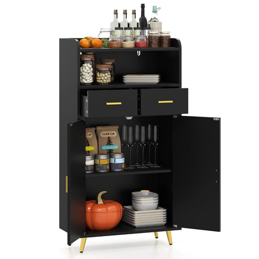 LIVSK Multifunctionele Opbergkast - Verstelbare Plank - Werkblad, 2 Lades, 2 Deuren - Modern Design - 60 x 30 x 113 cm - Zwart