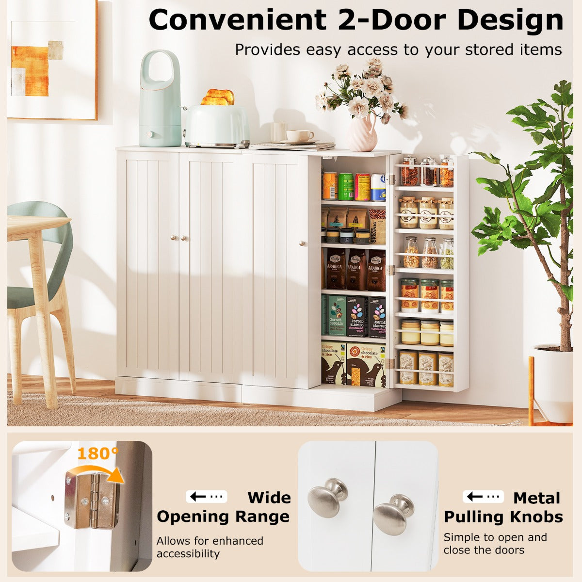 LIVSK Keuken Voorraadkast - Verstelbare Planken - Stevig MDF - Stijlvol Design - Totale Draagkracht 71 kg - Wit