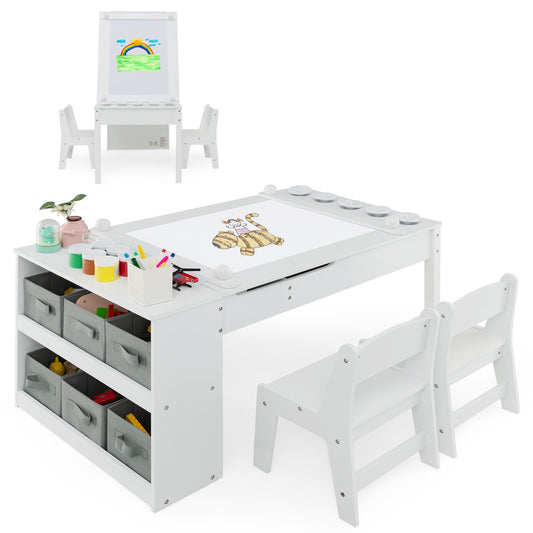 LIVSK Multifunctionele Kindertafel en Stoelset - Opklapbaar met Ingebouwde Ezel - Veilig Ontwerp - Inclusief Accessoires - Wit