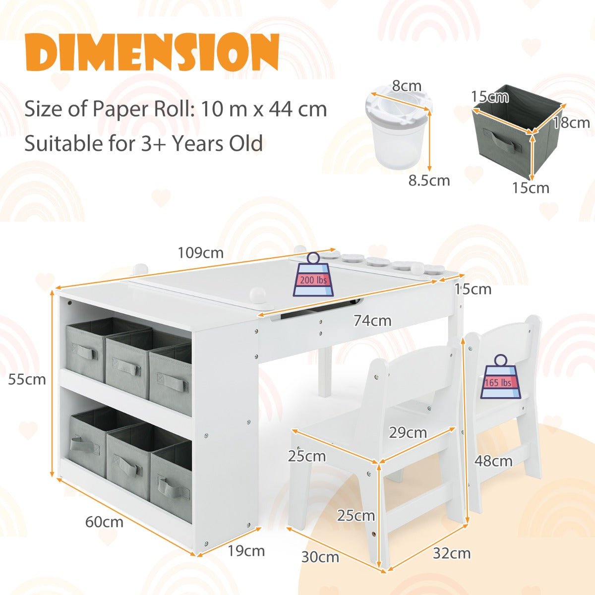 LIVSK Multifunctionele Kindertafel en Stoelset - Opklapbaar met Ingebouwde Ezel - Veilig Ontwerp - Inclusief Accessoires - Wit