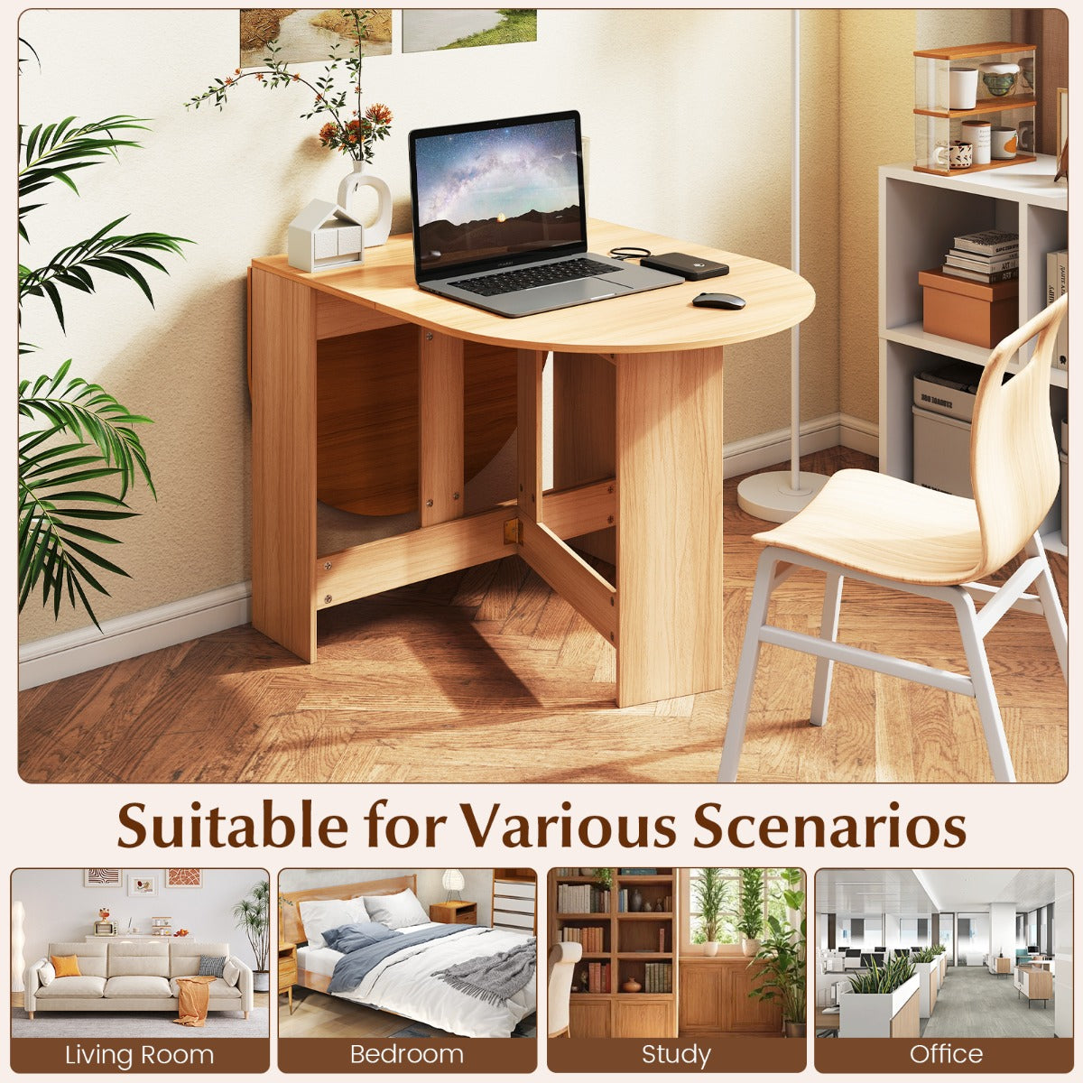 Livsk costway multifunctionele opvouwbare tafel uitklapbare zijkant verlengbare eettafel ronde verlengbare eettafel 163 x 80 x 75cm naturel 5