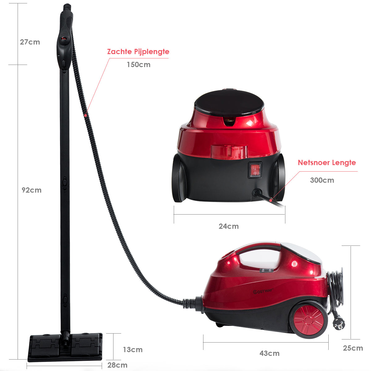 LIVSK Stoomreiniger 2000 W - 1,5 L Tank - Automatische Uitschakeling - 19 Accessoires - Tot 45 Minuten Stoomtijd - Rood