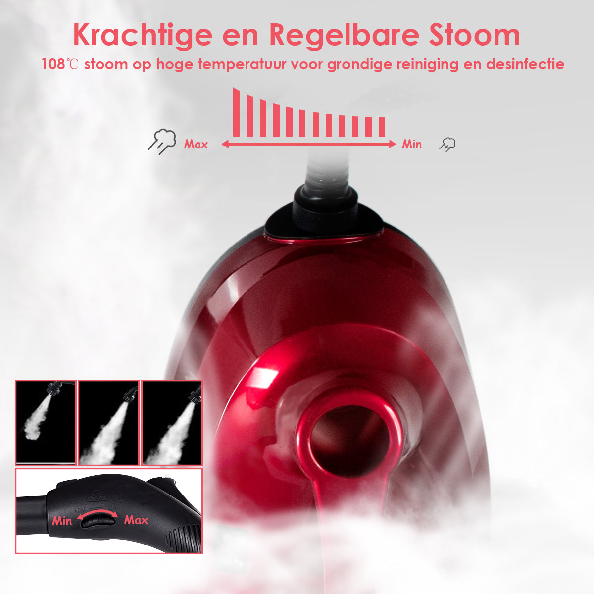 LIVSK Stoomreiniger 2000 W - 1,5 L Tank - Automatische Uitschakeling - 19 Accessoires - Tot 45 Minuten Stoomtijd - Rood