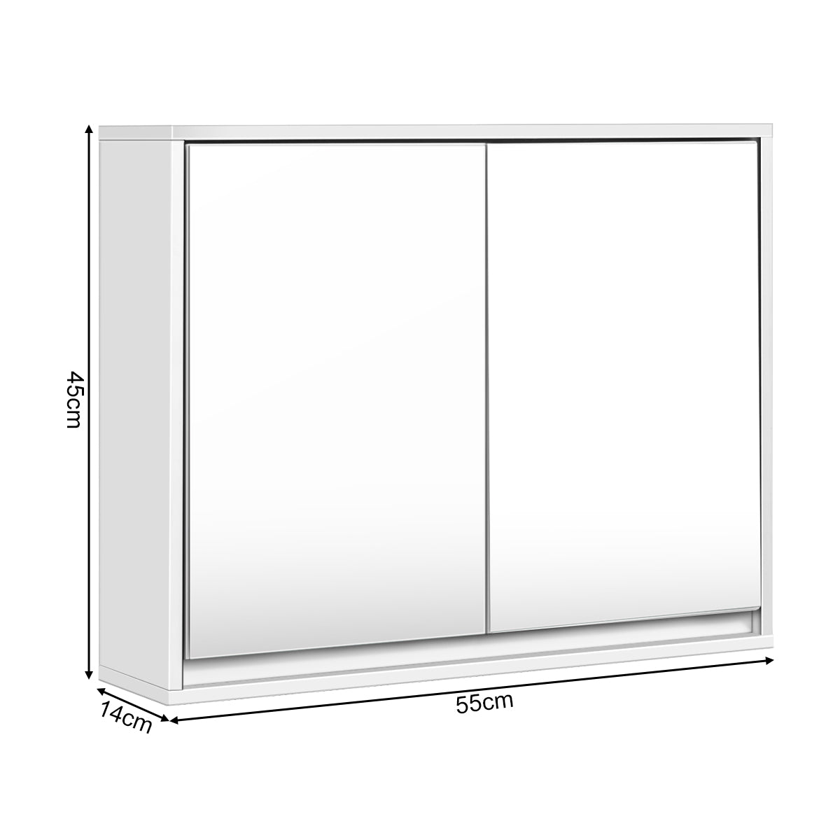 LIVSK Wandspiegelkast - Dubbele Spiegeldeuren - Ruime Opbergruimte - Duurzaam MDF - 56 x 14 x 45 cm - Wit