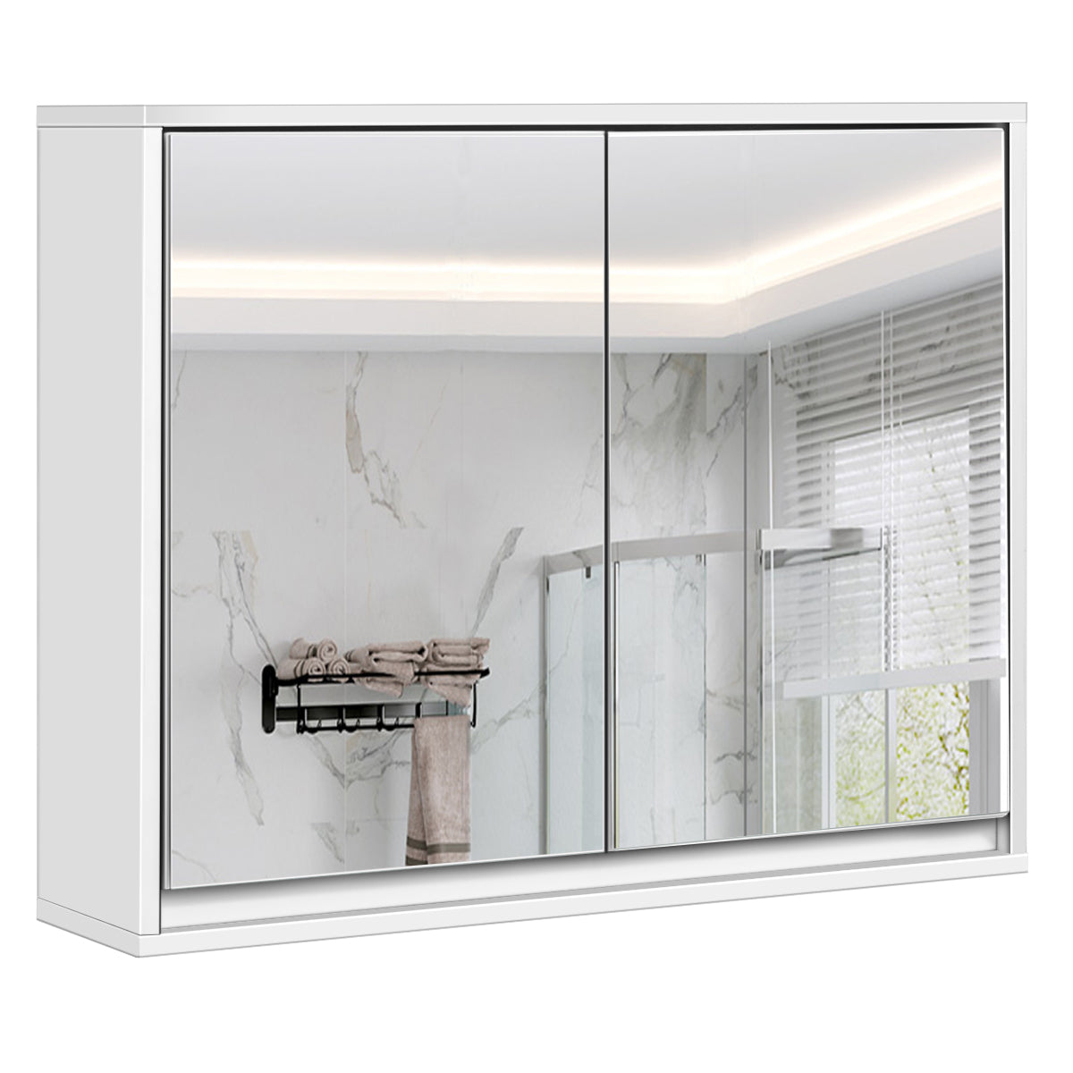LIVSK Wandspiegelkast - Dubbele Spiegeldeuren - Ruime Opbergruimte - Duurzaam MDF - 56 x 14 x 45 cm - Wit