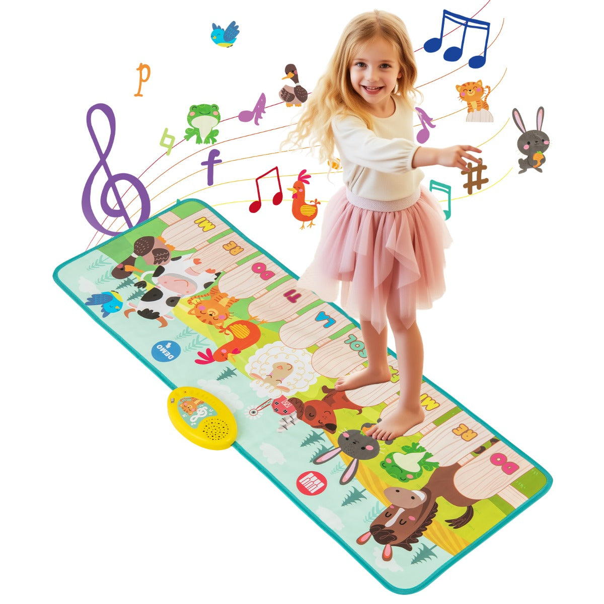 LIVSK Dierenboerderij Pianomat - 10 Dierengeluiden & 10 Pianotoetsen - Opvouwbaar & Antislip - Educatief Speelgoed - 95 x 36 cm -