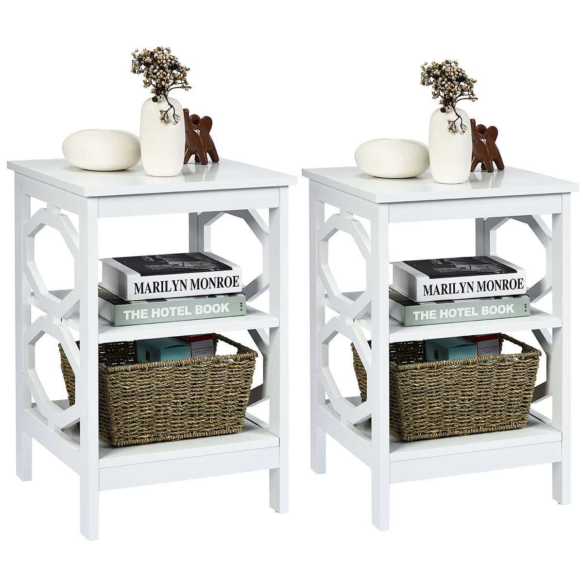 LIVSK Multifunctioneel Nachtkastje - 3 Niveaus - Waterdicht en Duurzaam - Stabiele Constructie - 40 x 40 x 61 cm - Wit