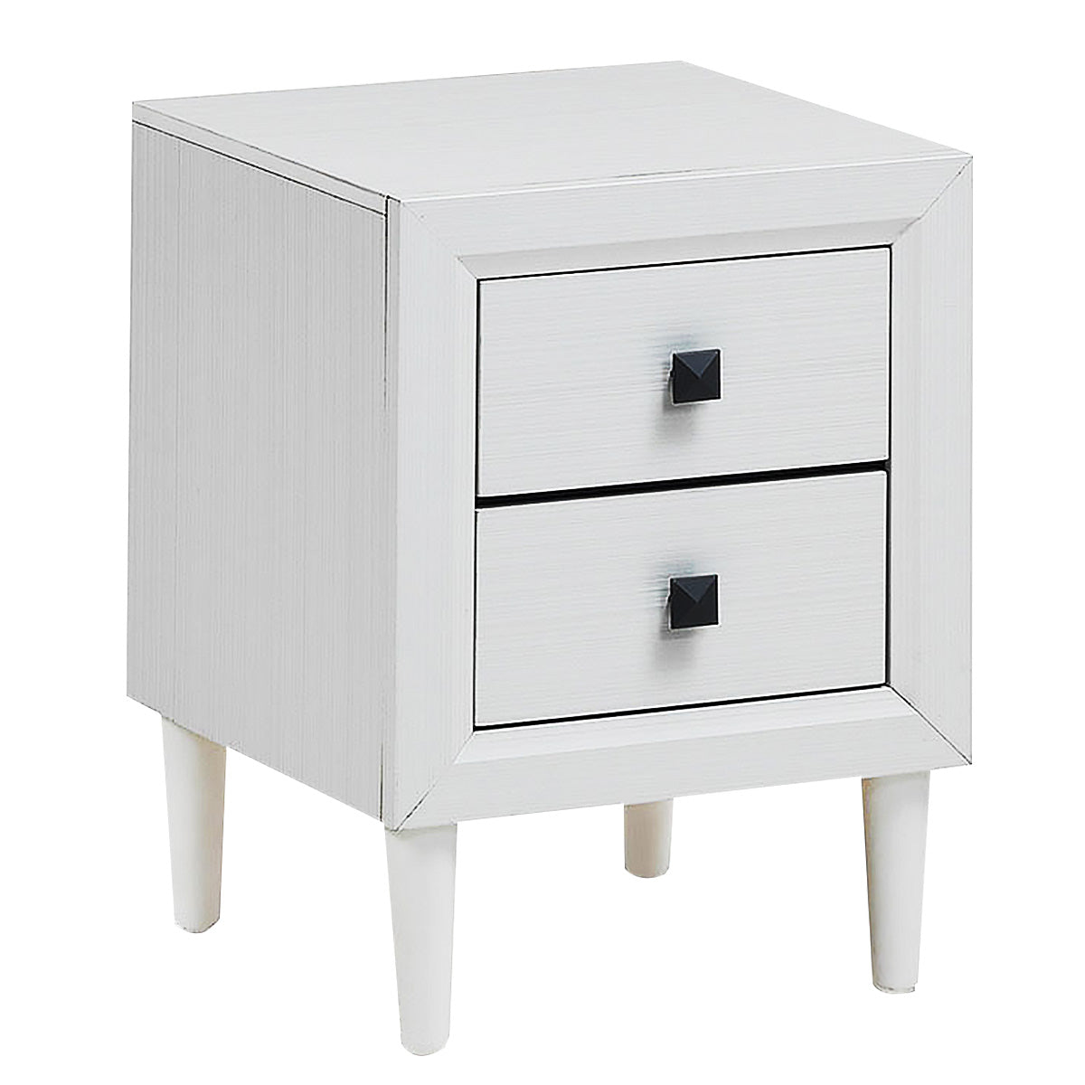 LIVSK Nachtkastje met 2 Laden - Modern en Elegant - Ruime Opbergruimte - Massief Rubberhouten Poten - 40 x 40 x 55 cm - Wit