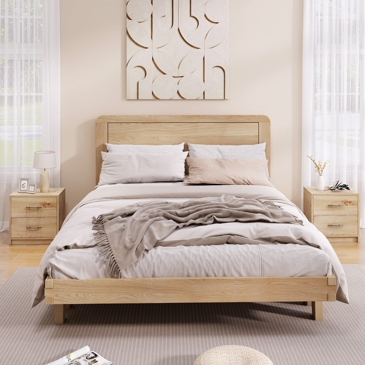 LIVSK Modern Nachtkastje met 2 Uittrekbare Lades - Robuust en Duurzaam - Tijdloos Design - Eiken / Wit