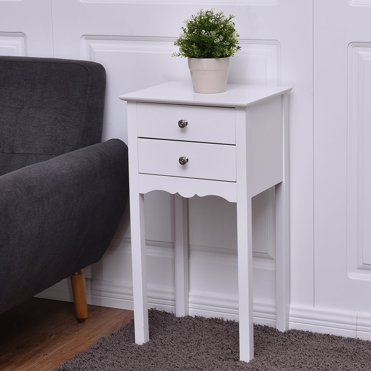 LIVSK Bijzettafel met 2 Lades - Stevig MDF - Anti-Kantelontwerp - Eenvoudig te Monteren - 40 x 32 x 75 cm - Wit