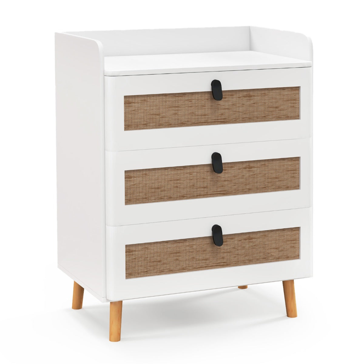 LIVSK Nachtkastje met 3 Lades - Modern en Rustiek Design - Massief Grenenhout - Antislip en Anti-kantelsysteem - Wit