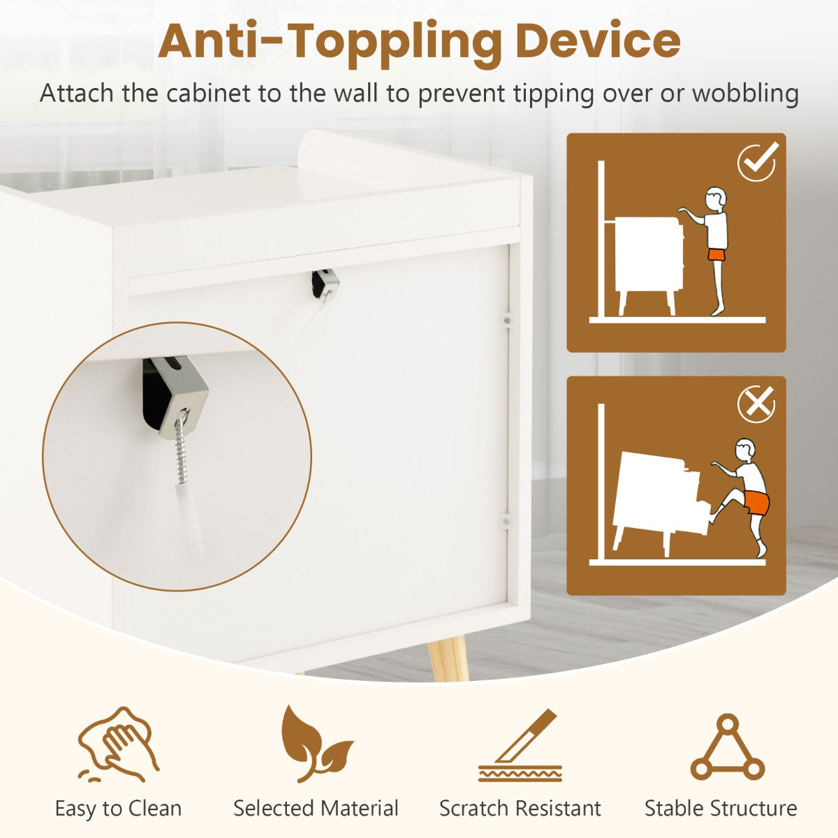 LIVSK Nachtkastje met 3 Lades - Modern en Rustiek Design - Massief Grenenhout - Antislip en Anti-kantelsysteem - Wit