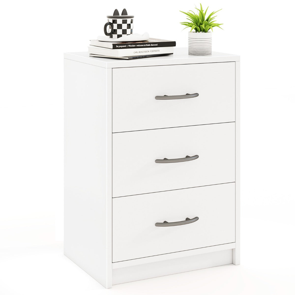 LIVSK Accentnachtkastje met 3 Laden - Robuuste Houten Constructie - Elegante Bijzettafel - Praktische Opbergoplossing - Wit
