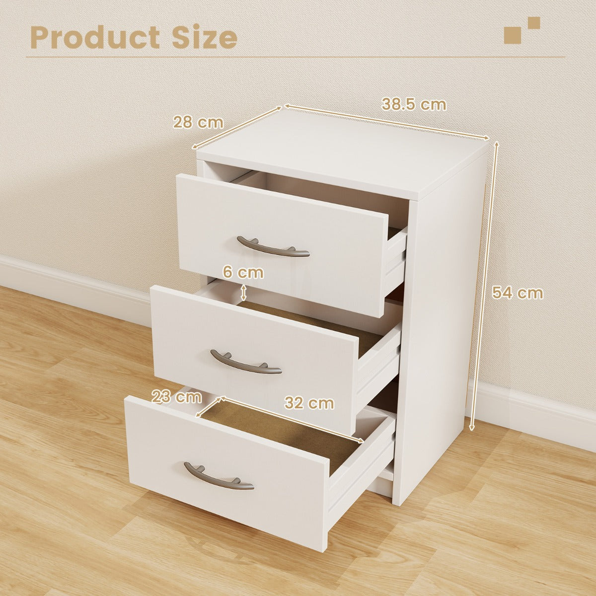 LIVSK Accentnachtkastje met 3 Laden - Robuuste Houten Constructie - Elegante Bijzettafel - Praktische Opbergoplossing - Wit