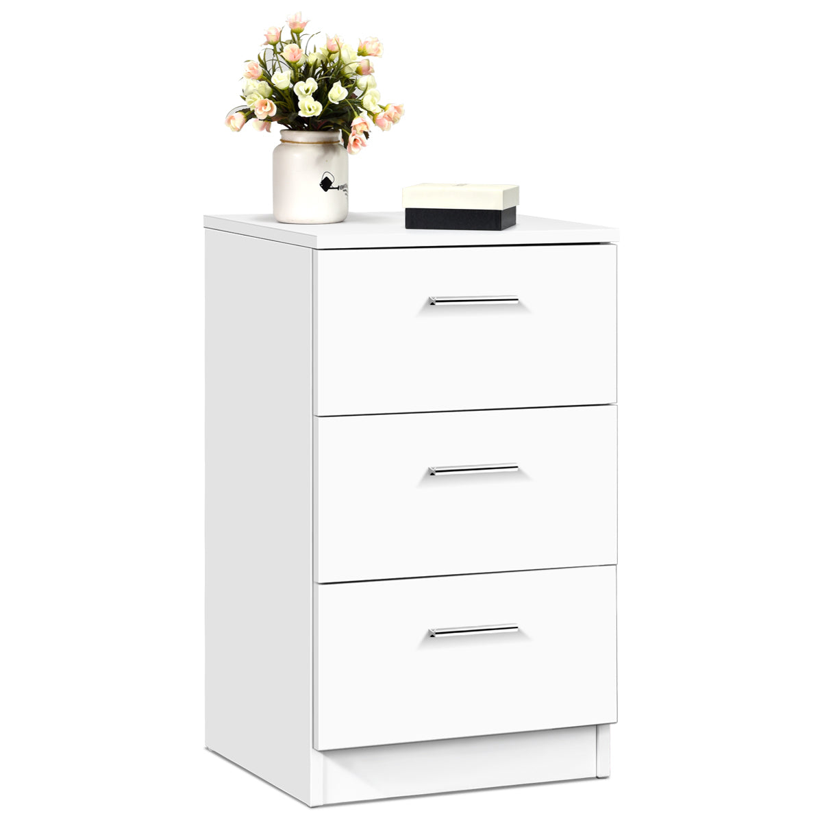 LIVSK Nachtkastje met 3 Lades - Hoogwaardig Spaanplaat - Modern Design - Compact 38 x 35 x 67 cm - Wit