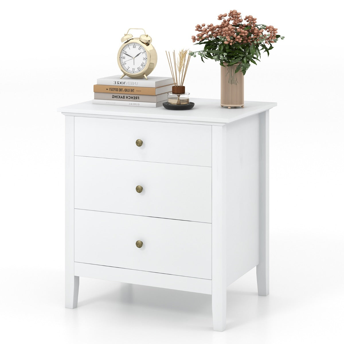 LIVSK Nachtkastje met 3 Lades - Hoogwaardig MDF - Multifunctioneel - Duurzaam en Elegant - 61 x 46 x 66 cm - Wit