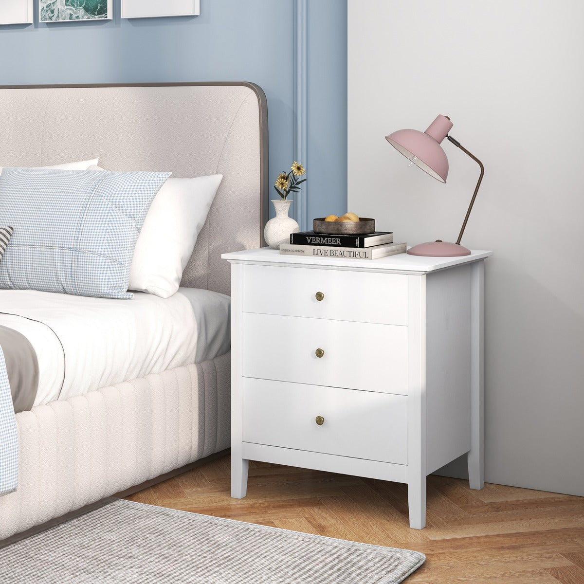 LIVSK Nachtkastje met 3 Lades - Hoogwaardig MDF - Multifunctioneel - Duurzaam en Elegant - 61 x 46 x 66 cm - Wit