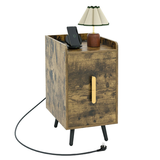 LIVSK Bijzettafel met Oplaadstation - 3 Stopcontacten en 2 USB-Poorten - 2 Uittrekbare Laden - Stabiele Steunvoeten - 40 x 32 x