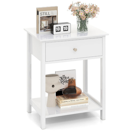 LIVSK Nachttafel met Uittrekbare Lade - Ruim Tafelblad en Open Plank - Duurzaam en Stijlvol - 48 x 40 x 58 cm - Wit