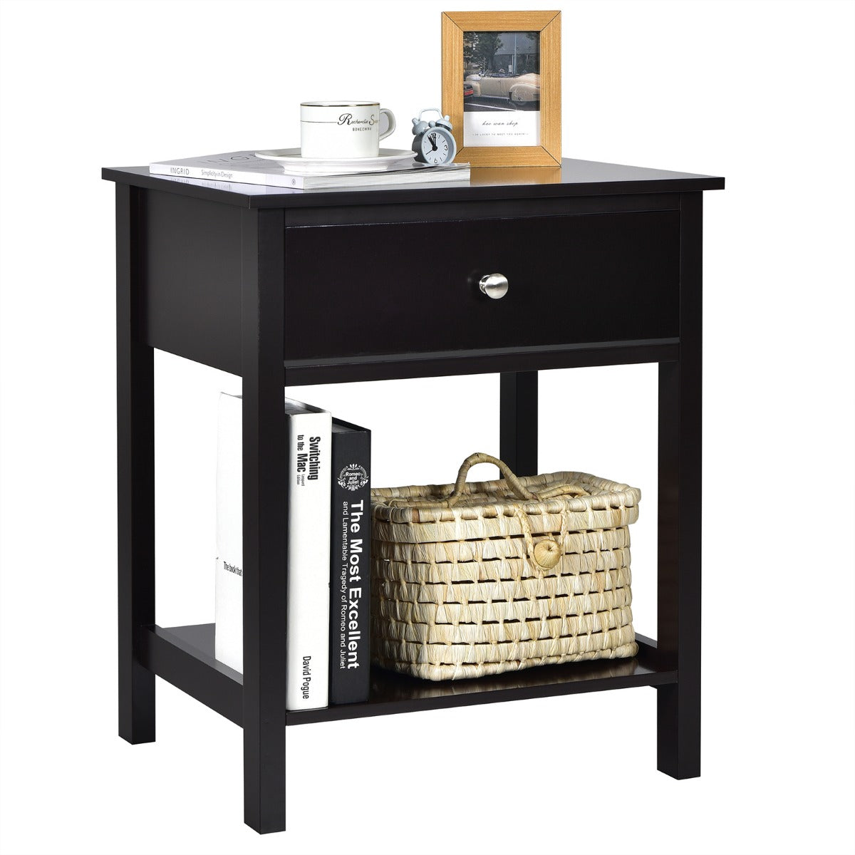 LIVSK Bijzettafel - Ruim Tafelblad met Lade en Open Plank - Modern en Duurzaam - Eenvoudig te Monteren - 48 x 40 x 58 cm - Zwart