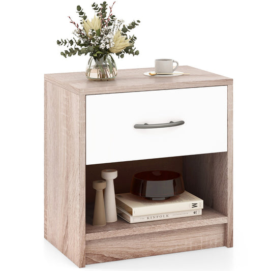 LIVSK Modern Nachtkastje met Uittrekbare Lade - Ruim Bovenblad en Open Plank - Duurzaam Ontwerp - 38,5 x 28 x 40,5 cm - Bruin