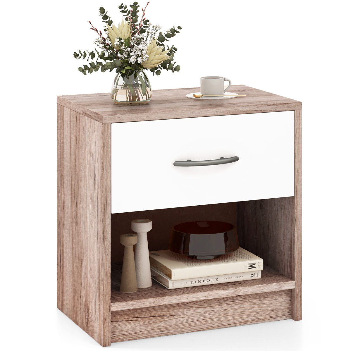 LIVSK Nachttafeltje met Uitschuiflade - Compact en Stevig - Voor Lamp en Boeken - 38,5 x 28 x 40,5 cm - Lichtbruin