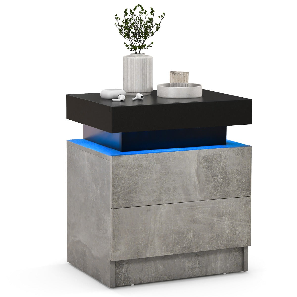 Livsk costway nachtkastje met led verlichting 2 lades afstandsbediening nachtkast 45 x 35 x 52 cm grijs 1