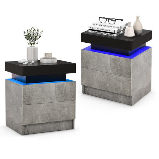 Livsk costway nachtkastje met led verlichting 2 lades afstandsbediening nachtkast 45 x 35 x 52 cm grijs