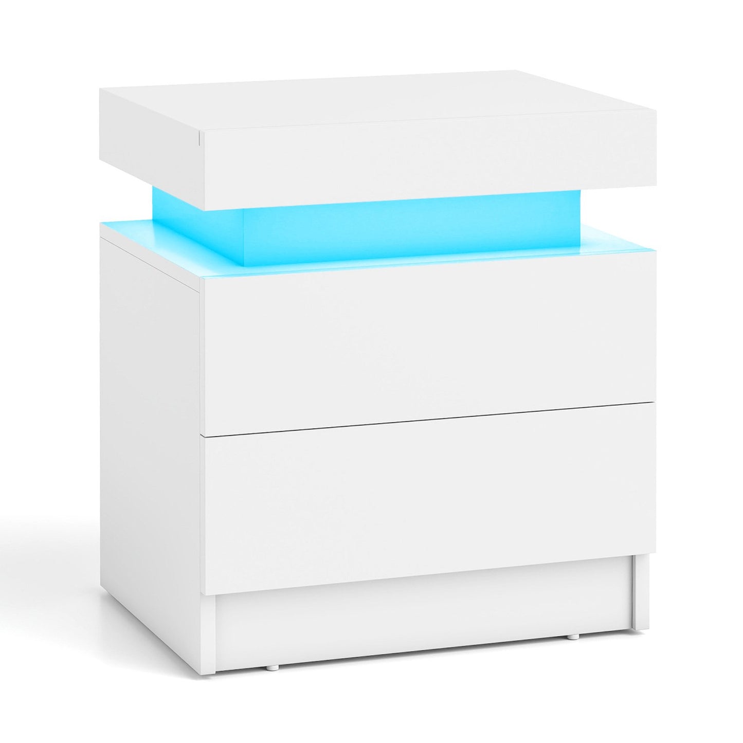 LIVSK LED-nachtcommode met 2 lades - Hoogglanzend zwart met marmerstructuur - RGB-verlichting - 45 x 35 x 52 cm - Wit