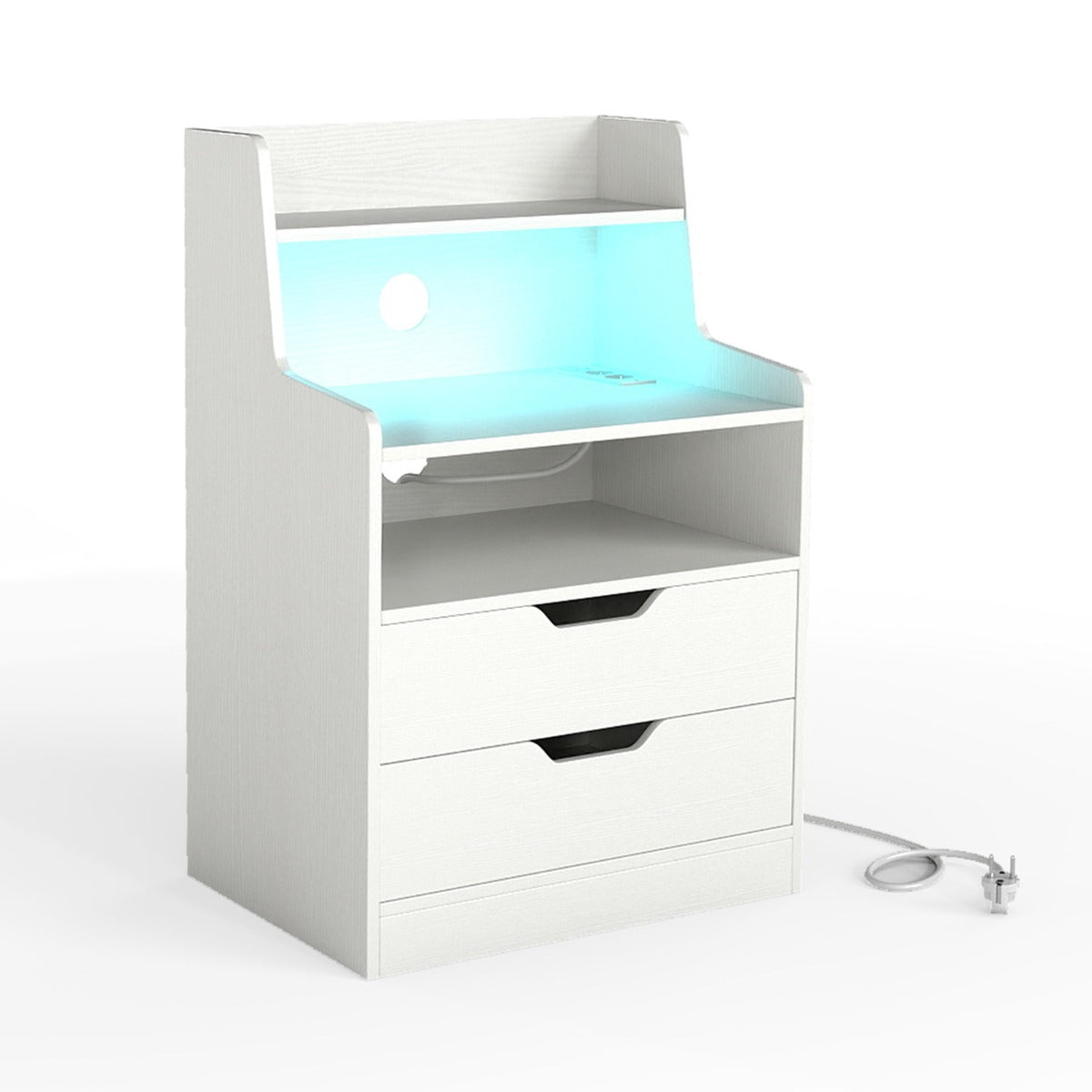 Livsk costway nachtkastje met ledverlichting en oplaadstation bijzettafel met 2 lades en open vak wit 1 1