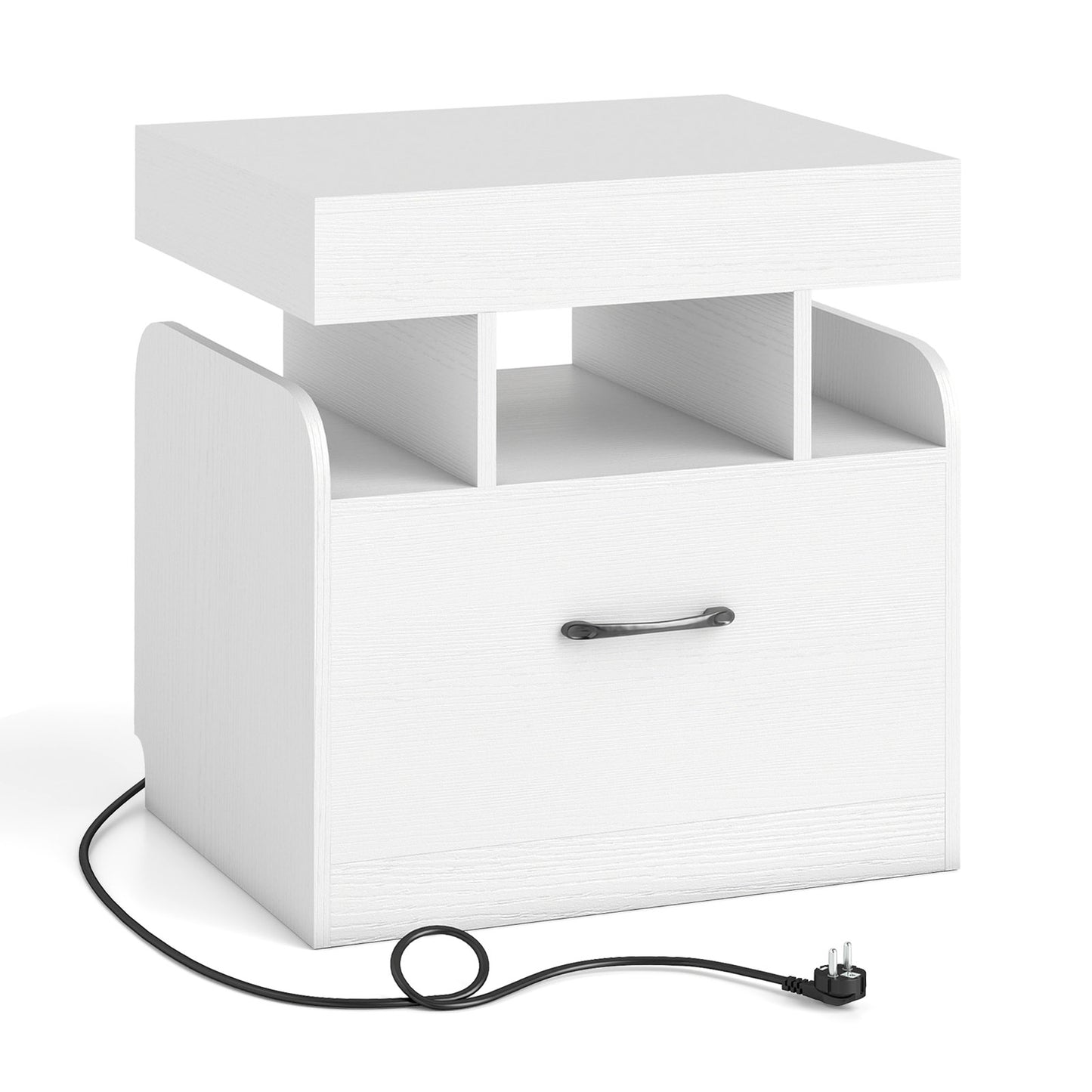 LIVSK Nachtkastje met Oplaadstation - 2 Stopcontacten, 1 USB, 1 Type-C - Verstelbaar Tafelblad - 50 x 40 x 55 cm - Wit