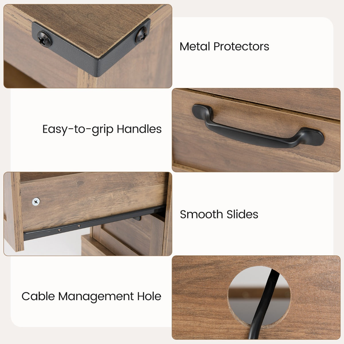 Livsk costway nachtkastje met oplaadstation smal bijzettafeltje met open opbergvak en 2 lades set van 2 bruin