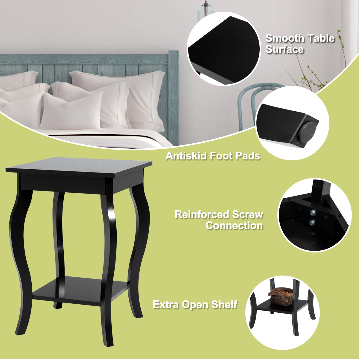 LIVSK Hoektafel met Dubbele Planken - Hout - Robuuste Hardware - Voetkussens - Voor Kantoor en Woonkamer - Zwart