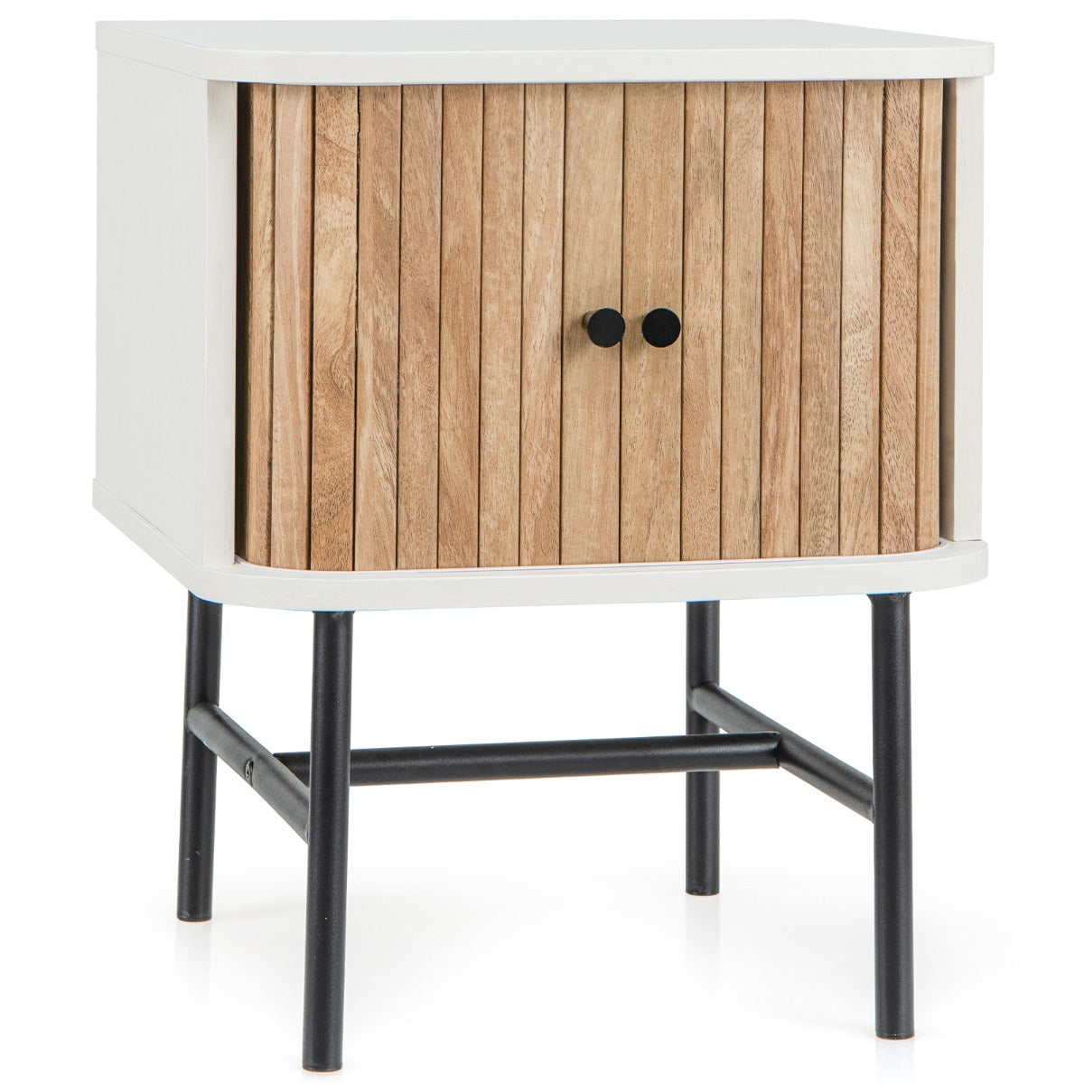 LIVSK Bijzettafel met Schuifdeuren - Duurzaam Hout - Stevige Metalen Poten - Compact Design - 40 x 39 x 49 cm - Wit
