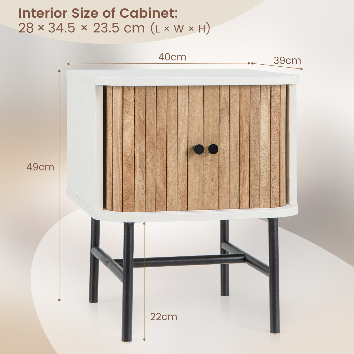 LIVSK Bijzettafel met Schuifdeuren - Duurzaam Hout - Stevige Metalen Poten - Compact Design - 40 x 39 x 49 cm - Wit