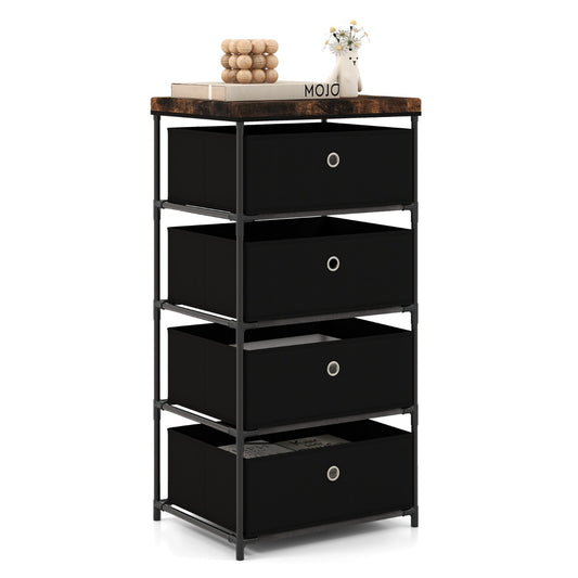 LIVSK Opvouwbare Ladekast - 4 Ruime Laden - Stabiel Metaal - Duurzame Non-woven Stof - Voor Elke Ruimte - Zwart