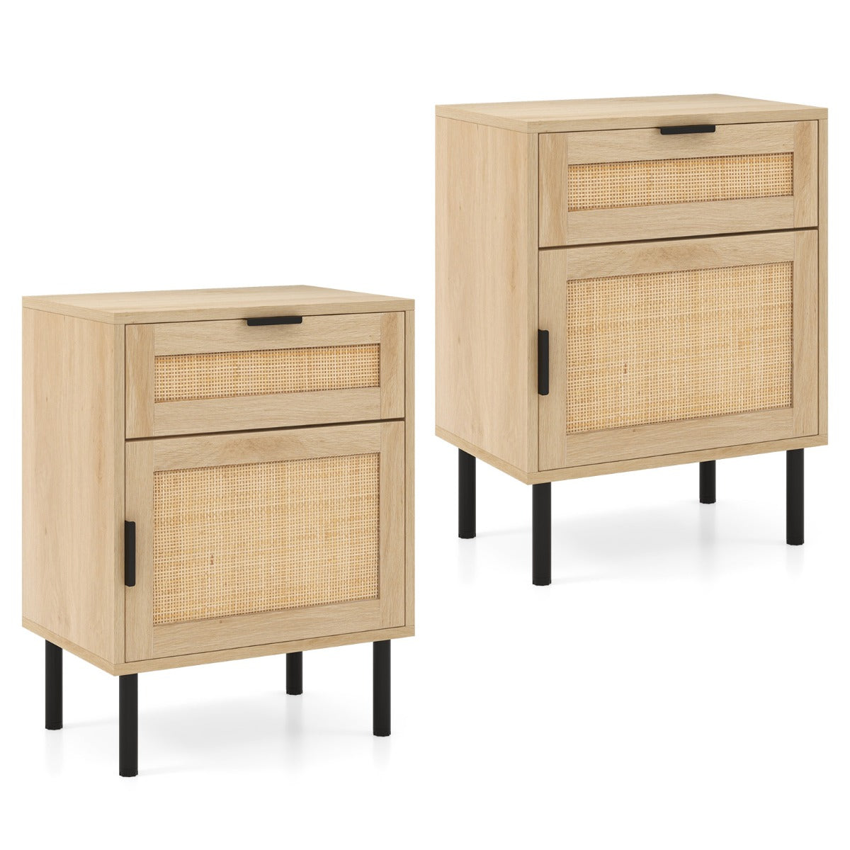 LIVSK Nachtkastjes - Rieten Decoratie - Ruime Lade en Kast - Kantelbeveiliging - Voor Slaapkamer of Woonkamer - Natuurlijk