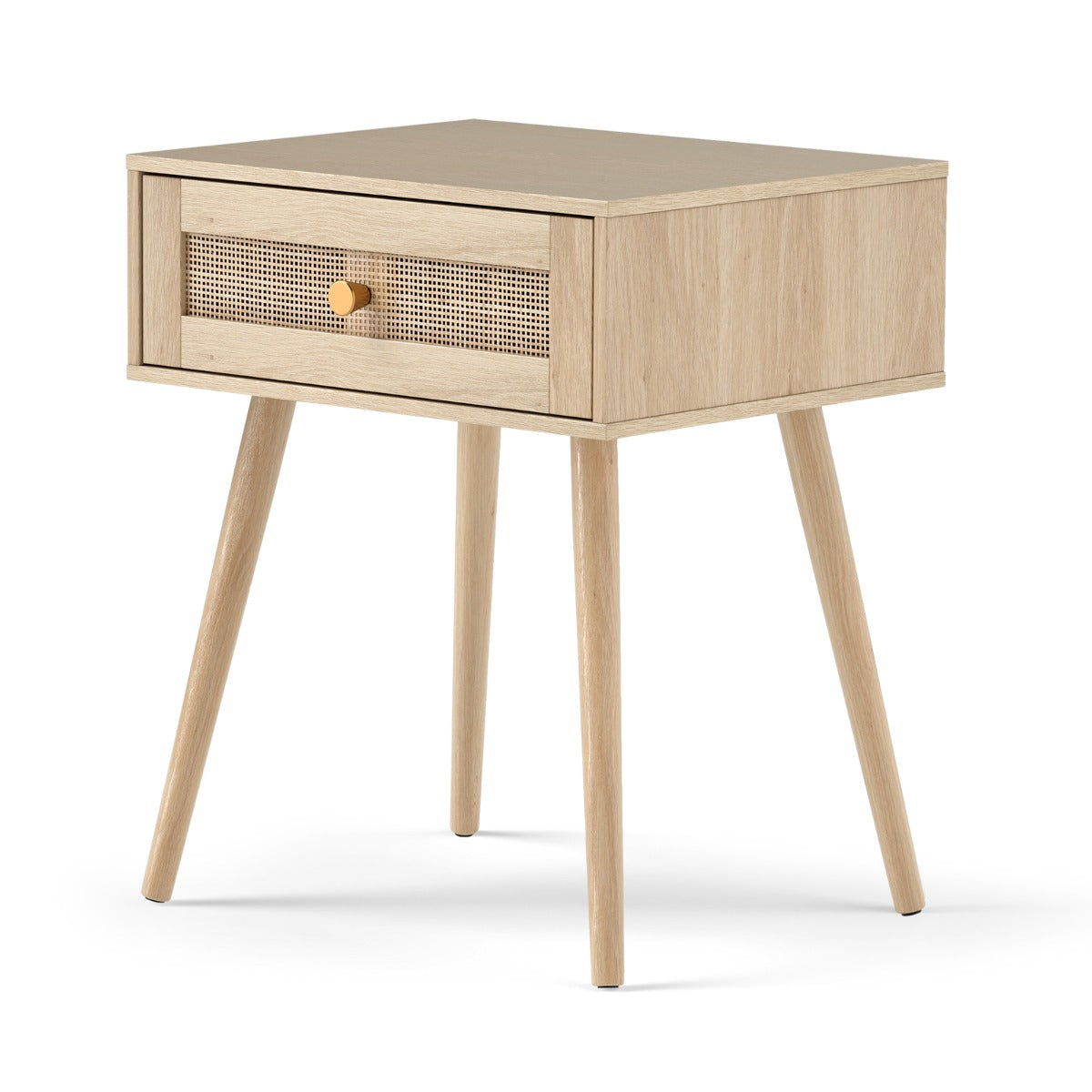 LIVSK Boho Nachttafel van Riet - Handgeweven Lade - Ruim Tafelblad - Multifunctioneel - Compact 48 x 40 x 58 cm - Natuurlijk