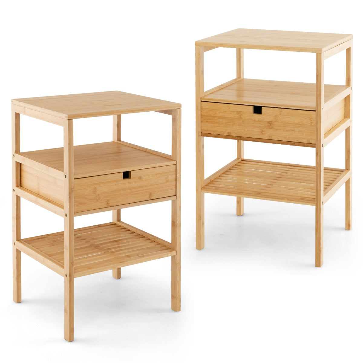 LIVSK Bamboe Nachtkastje - 3-Laags met Uittrekbare Lade - Ruim Tafelblad en 2 Open Planken - Elegant en Praktisch - Natuurlijk