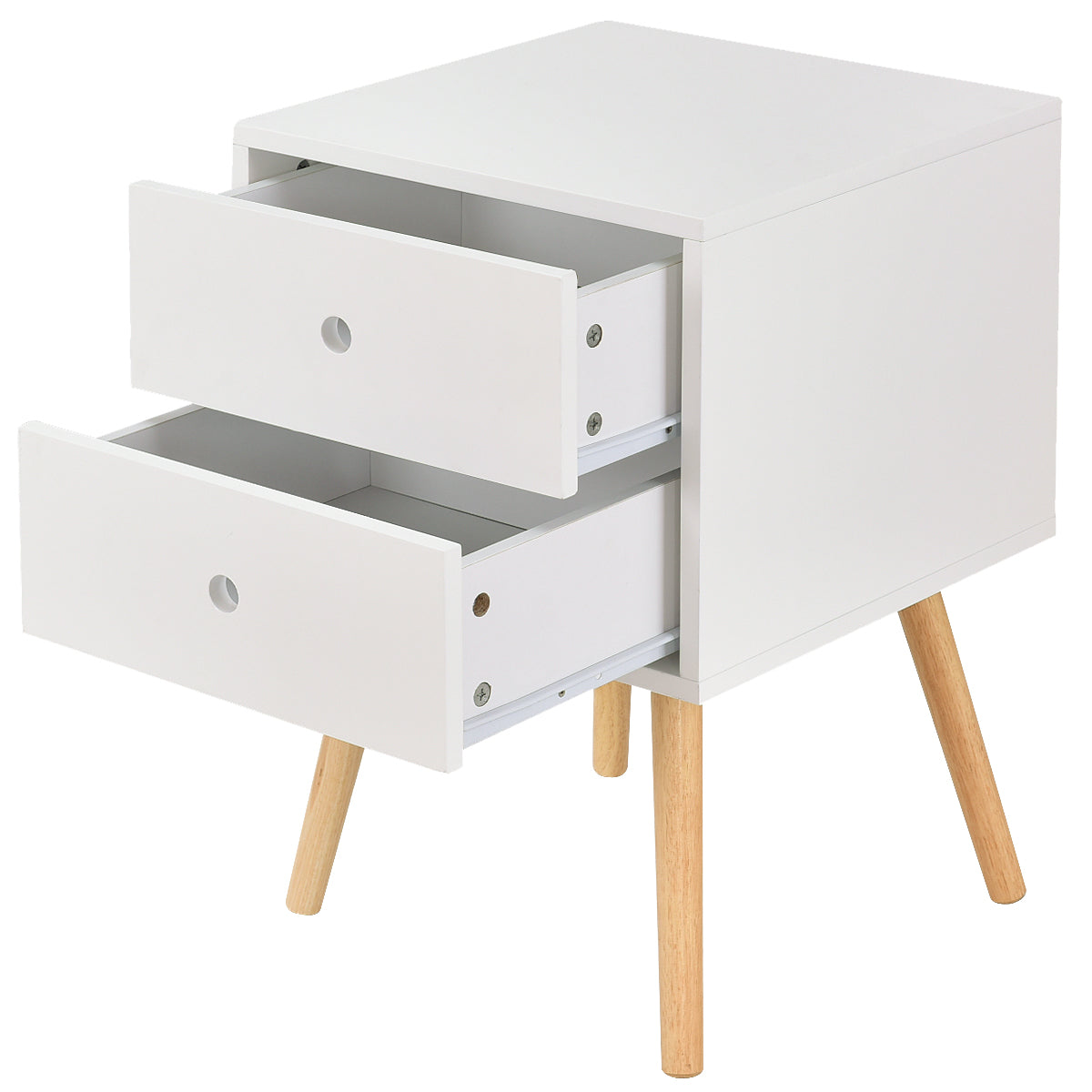 LIVSK Bijzettafel - MDF met Eikenhouten Poten - 2 Uitschuifbare Lades - Stevige Constructie - Draagvermogen 30 kg - Wit
