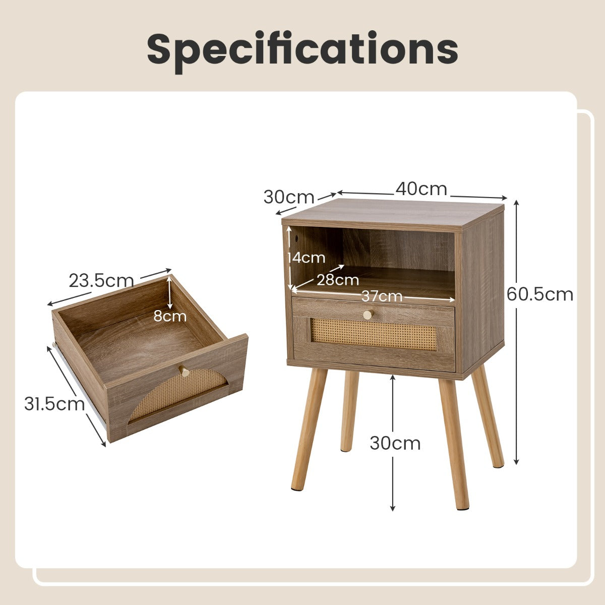 Livsk costway nachtkastjes met rotanversiering moderne multifunctionele accenttafel in voor de woonkamer slaapkamer 1 1