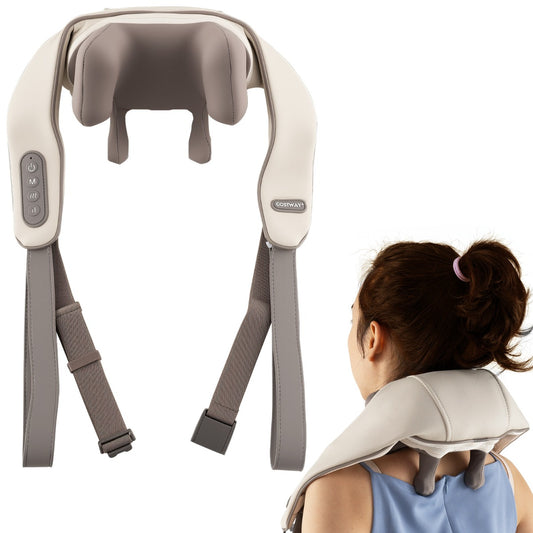 LIVSK Draagbare Draadloze Massager - 4D Shiatsu - 2 Massage Modi - Warmtefunctie - Voor Nek, Schouders, Taille, Benen - Beige